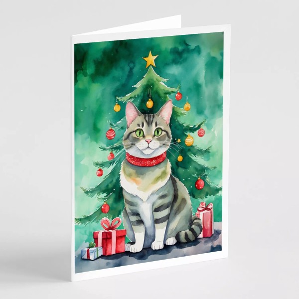 Raas Cat By Christmas Tree Greeting Cards Envelopes Pack of