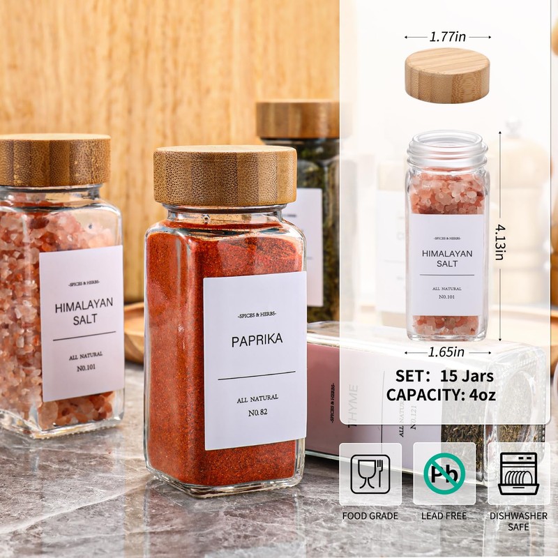 DIMBRAH Spice Jars with Label-4oz 36Pcs, Glass Spice Jars with