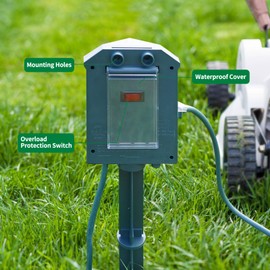 Outdoor Power Stake with 15ft Extension Cord Waterproof, Outdoor Power Strip with Covers, 6 Grounded Outlets for Christmas Lights, 15A/1875W, ETL Listed