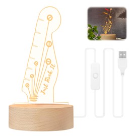 YPLonon Light Up Gitarren Plektrum Halter Leuchtender Gitarren Pick Halter aus Acryl mit Holzsockel Plektrenhalter in Form Einer Gitarrenkopfplatte zur Aufbewahrung und Präsentation Von Plektren