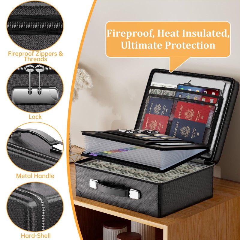 DocSafe 6400°F Fireproof Document Box with Lock,Heat Insulated Fireproof Water