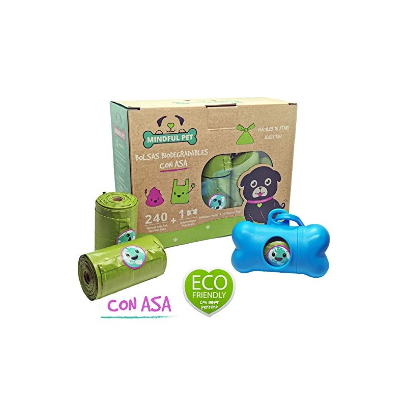 Bolsas Biodegradables con Asa para popó de Perro. Kit con