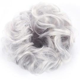Voarge Hair Scrunchies Hair Buns Silver Grey Hair Piece, Messy Hair Bun Extensions Curly Wavy Hair Pieces, Girls Extensions Fake Scrunchies Donut Ponytail Chignons Hair Accessories