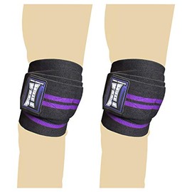 TMA Weight Lifting Knee Wraps Support Knee Gym Training Power Strap 78" Long (Black/Purple)