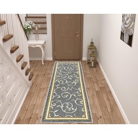 Gloria Non Slip Rubber Back Kitchen Rug Kitchen Runner Kitchen Mat Carpet for Kitchen Anti Slip Stair Treads (Gray, Runner (20" x 59"))