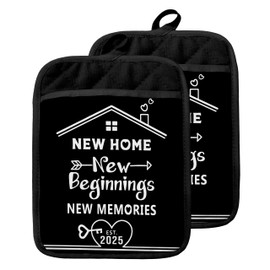 GOOZHO Housewarming Gifts Pot Holders with Pockets, New Home New Beginnings Memories Oven Pot Holders Heat Resistant Oven Mitts Hot Pads for Kitchen Baking Cooking