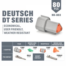 IWISS Deutsch 3 Pin DT Series Connectors, Size 16 Stamped Contacts, 3 Way Automotive Electrical Connectors, 80 Pieces
