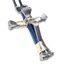 5 Nail Horseshoe Nail Cross Necklace - You Pick Colors! (Dark Blue & Silver)