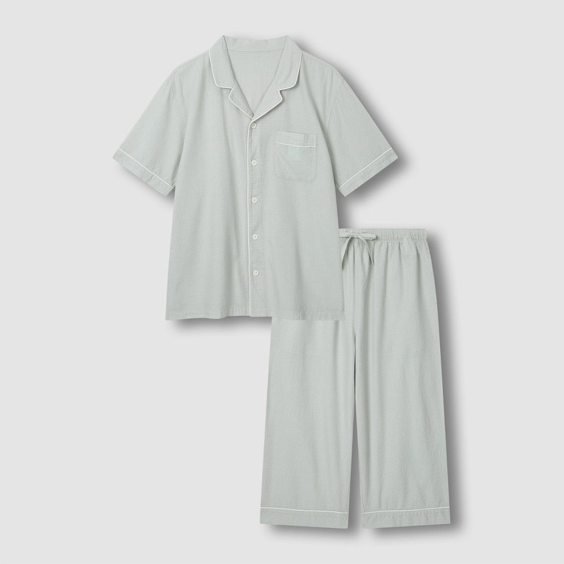 JAJU [JAJU] Men's/Women's Cotton Rayon Seersucker 7-part Pajama Set