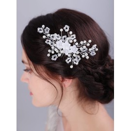 JWICOS Handmade Wedding Hair Comb Clip Pearl Bridal Headpiece Hair Clip Wedding Hair Accessories for Women and Girls