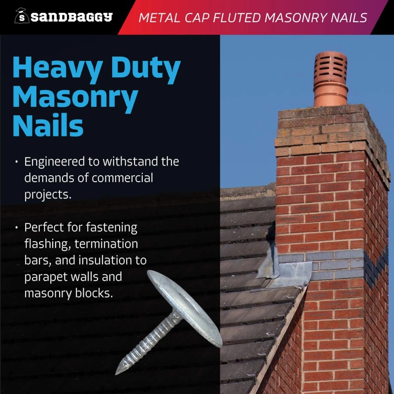 Sandbaggy 1" Metal Cap Fluted Masonry Nails - Galvanized (appx.