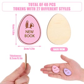 FYSUIMU 40 Pcs Easter Egg Tokens Wooden Easter Egg Fillers Pastel Colors Easter Stuffers with 27 Different Engraved Sayings Easter Prizes Stuffers Coins for Spring Home Classroom Games Activity Reward