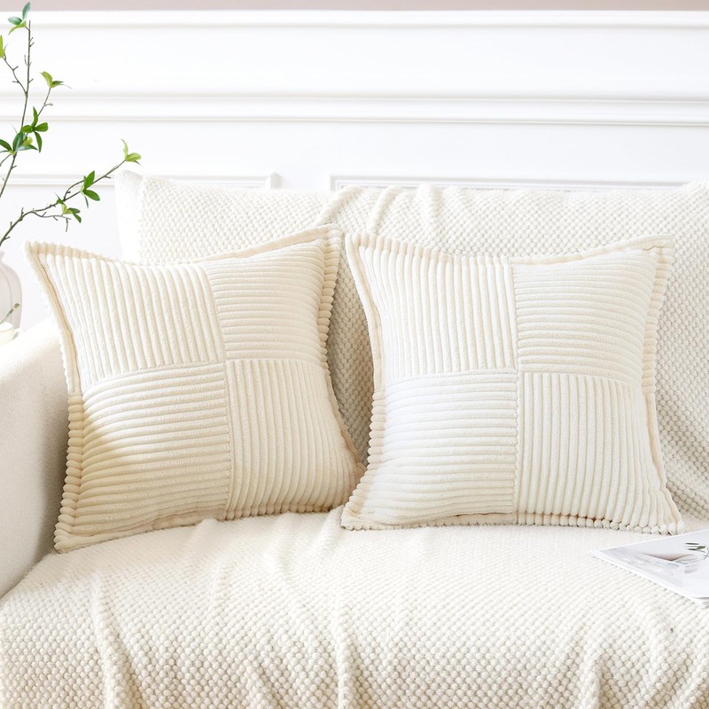 Artscope Corduroy Cushion Covers Pack of 2 Modern Patchwork Throw