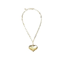 Gold Bubble Heart Pendant Metallic Large Necklace Paperclip Chain Links