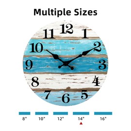 CHYLIN Nautical 14 Inch Wall Clock, Blue Ocean Theme, Silent Sweep Movement, Easy to Read, Good Gift