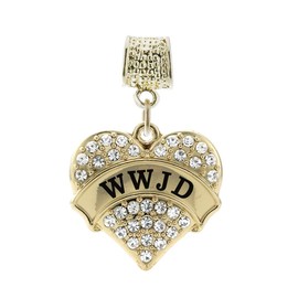 Inspired Silver - WWJD - Gold Memory Charm for Women - Pave Heart Charm Jewelry Gift with Cubic Zirconia - Women's Charm for Bracelets