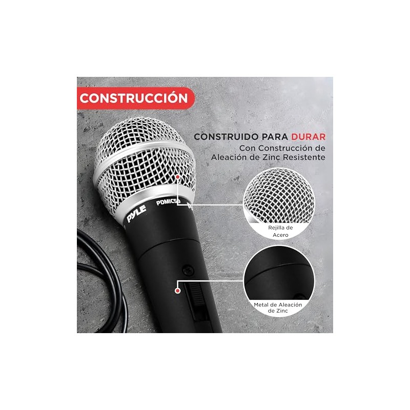 Pyle - Micrófono vocal dinámico profesional, micrófono de mano unidireccional