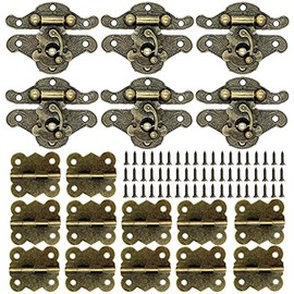 6Set Retro Design Jewelry Box Hinges and Antique Hasp Latch Decorative Cabinet Drawer Wooden Box Latch Buckle Vintage Bronze Engraved Mini Hinge Hardware Fittings with Screws Kit (Butterfly Hinge)