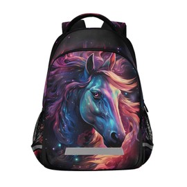 Horse Backpack for Students Boys Girls Glowing Purple Horse School Bag Travel Daypack Rucksack