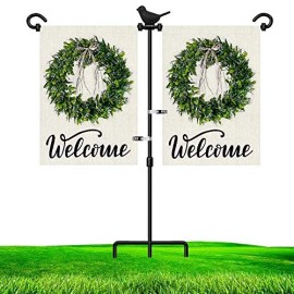 Lairies Garden Flag Stand Holder For Double Flags With Bird Garden Fla