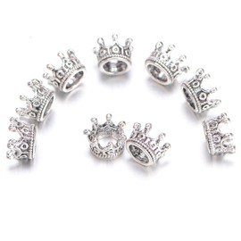 AD Beads 20 Pieces Solid Metal King & Queen Crown Big Hole Bracelet Connector Charm Beads (Queen Crown (Antique Silver))