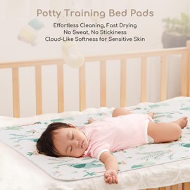 Yukkidds 2 Pack of Potty Training Bed Pads, Waterproof Bed Wetting Sheets for Kids, Washable Toddler Bedwetting Mattress Protector 75x90 cm (Green Elephant)