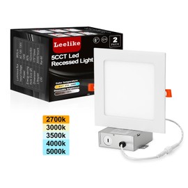 Leelike 2 Pack 6 inch 12W Dimmable Square LED Recessed Lighting with Junction Box, 960lm/CRI85 Ultra Thin LED Can Light 5CCT 2700K-5500K Adjustable with a Simple Switch IC Rated,ETL Listed