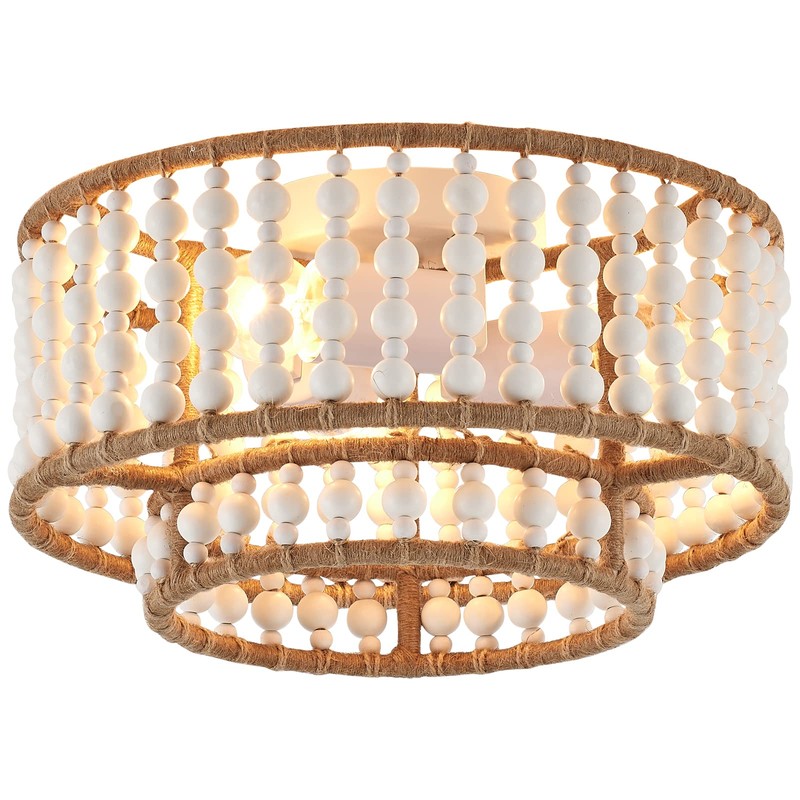 VANZARLA Boho Flush Mount Light Fixture Farmhouse, 3-Light Rustic Hallway