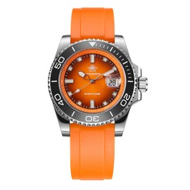 ADDIESDIVE Diving Watch 200 m Quartz Watch Men's BGW9 Night Light Ceramic Bezel Analogue Watch Men with Rubber Strap AD2089, orange, Modern