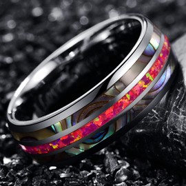 Vakki Tungsten Carbide Ring Suitable for Men/Women 8 mm Dome Design Abalone Shell and Opal Inlay Size 54 to 72 (17.2-22.9), Tungsten, magenta