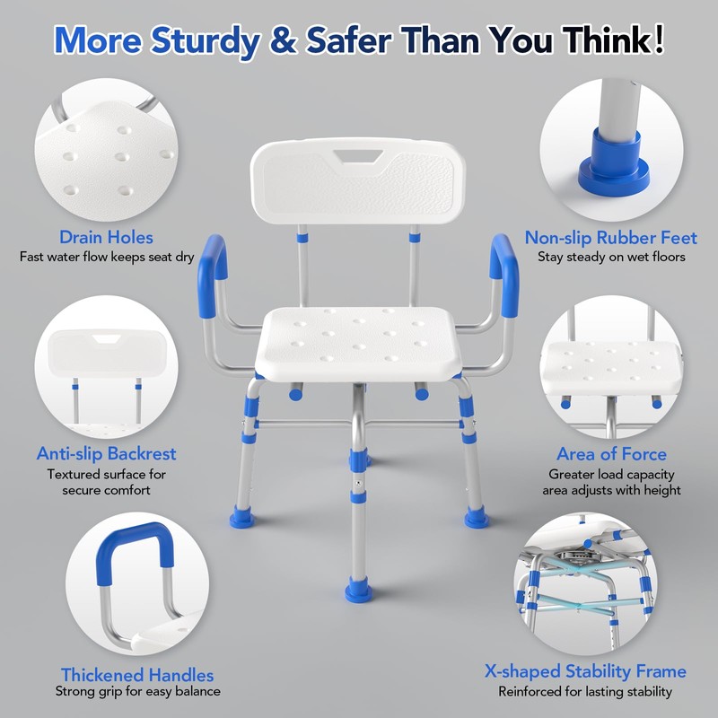 Ruiers 360° Swivel Shower Chair with Arms and Back