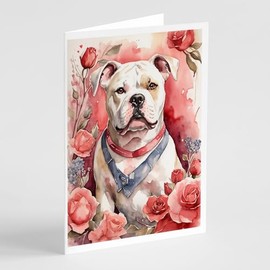 Caroline's Treasures DAC4336GCA7P American Bulldog Valentine Roses Greeting Cards Pack of 8 Blank Cards with Envelopes Whimsical A7 Size 5x7 Blank Note Cards