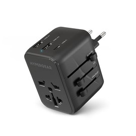 Universal International Travel Power Adapter with USB-C Portable & Compact Converter [US, AUS, EU, UK outlets] Adapter + Type-C Fast Charge + Dual USB (Black)