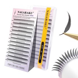 NAGARAKU Comic Spire Eyelashes, 240 Fans, Feather Shape, Manga, Anime, Soft Volume, Individual Premade Fairy Eyelashes, One Piece Design, Easy to Apply, Flat Root, Lace Base Fan (0.07 D 13 mm)