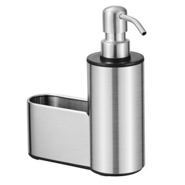 Kitchen Soap Dispenser with Sponge Holder, 12 oz Dish Soap Dispenser for Kitchen Sink Countertop Hand Soap Dispenser Bathroom with Stainless Steel Pump, Organizer Holder with Storage for Bathroom
