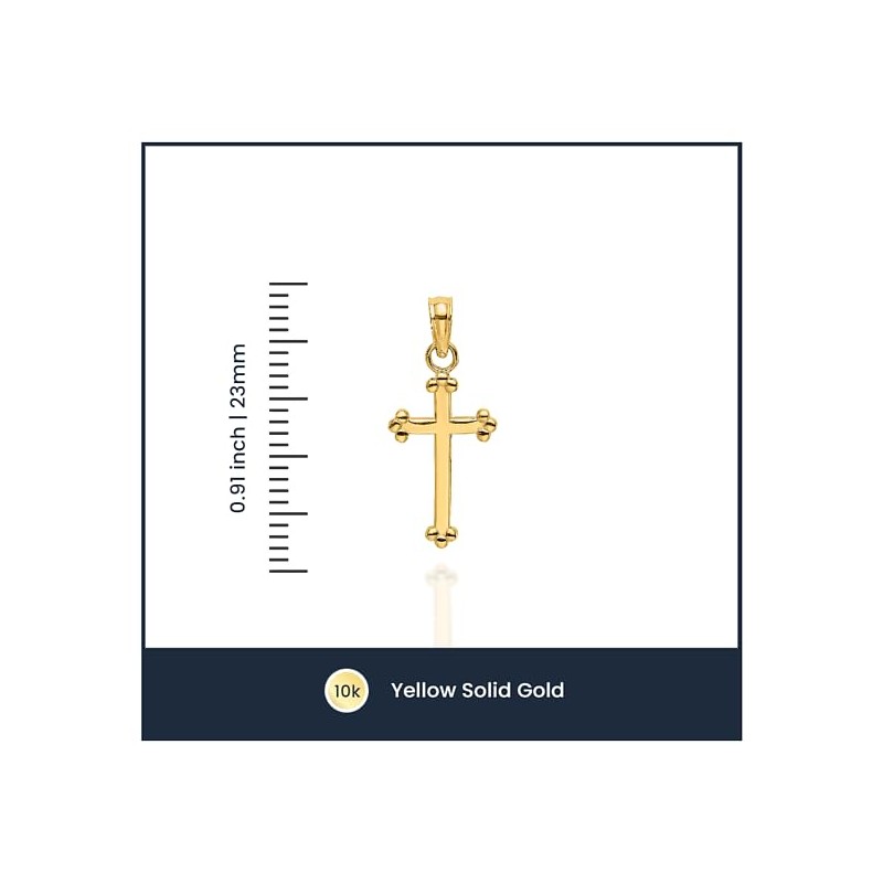 10K Solid Yellow Gold Beaded Holy Cross Necklace Religious Chain