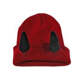 Honganda Devil Horn Knitted Beanie Hat for Adult, Novelty Women Men Demon Horns Cap Winter Warm Hip Hop Hat (Red, One Size)