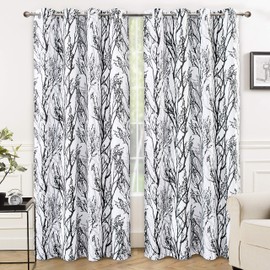 DriftAway Black White Tree Branch Blackout Curtains for Bedroom 84 inches Long Black Branch Lined Window Treatment Thermal Grommet Top Curtain Drapes for Living Room 2 Panels Winter Curtains