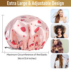 Shower Cap, Adjustable Shower Caps for Women, Extra Large Upgrade Double Waterproof Layers Hair Cap, Bath Caps Shower Hat Women Girls Adult Hair Protection Suitable for All Lengths and Thickness