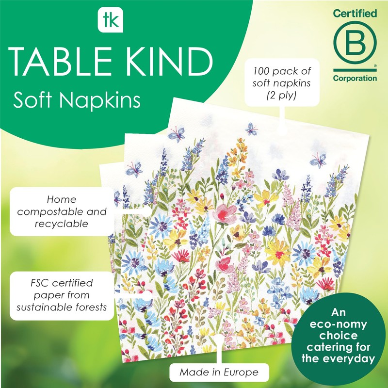 Talking Tables Table Kind Einweg-Servietten, weiche Papierservietten, Einweg-Servietten, Blumenmuster, für