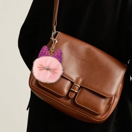 Fluffy Plush Pom Pom Keychain Cute Cat Keychain Purse Bag Charms for Handbags Plush Ball Accessorise for Women