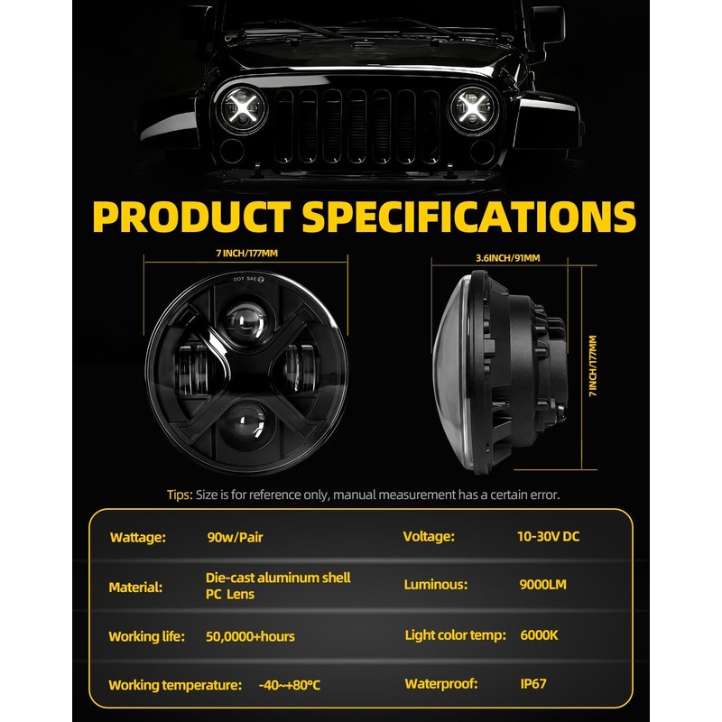 X-Design 7 Inch Round LED Headlights Compatible with Jeep Wrangler