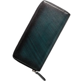 Dom Teporna Men's Long Wallet, Genuine Leather, Gradated Leather, Large Capacity, Skimming Prevention, YKK Round Zipper, Coin Purse, Card Slots, Navy
