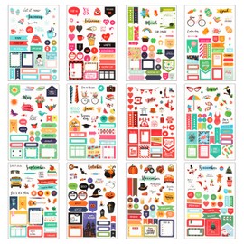 12 Pcs Cartoon Planner Stickers, Essential Happy Planner Stickers Monthly, Unique Planner Stickers Adult Simplify Your Schedule Journal Planners Bullet Journals Calendars