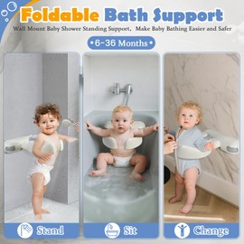 IvyWind Baby Shower Stand, Wall-Mounted Baby Bath Stand Support for 6-36 Months, Foldable Shower Standing Bath for Toddler, Easy to Install, Adjustable Height, Gray