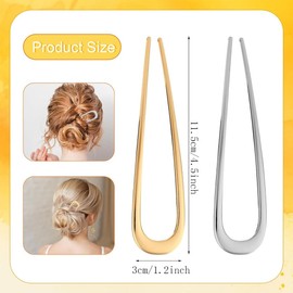 2 PCS French Hair Pin, Metal French Hair Pins for Women, French Hair Sticks Fork, U-Shaped Hairpins Metal French Twist Hair Pin Fork Hair Grips for Women Girls(Gold & Silver)