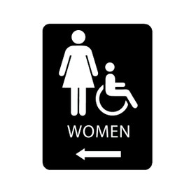 ALPHA DOG ADA SIGNS - Women's Restroom Sign with Left Arrow for Your Business, 8x6 Inch, Indoor or Outdoor, Easy Installation, Made in the USA, Black