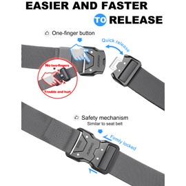 JUKMO Quick Release Tactical Belt, Military Work 1.5" Nylon Web Hiking Belt with Heavy Duty Seatbelt Buckle (XX-Large-for Waist 50"-54" (Length 61"), Grey)