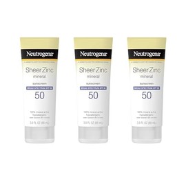 Neutrogena Mineral Sunscreen Sheer Zinc Oxide Dry-Touch Lotion, Broad Spectrum Sunblock SPF 50, Water Resistant Sunscreen For Sensitive Skin, 3 fl. oz, 3 Pack