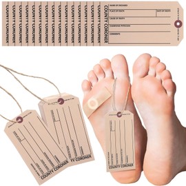 Tenceur 120 Pcs Toe Tags Crime Scene Morgue Toe Tag Pre Strung Coroner and Funeral Toes Identification Tags Holiday Supplies for Halloween Scene Activities